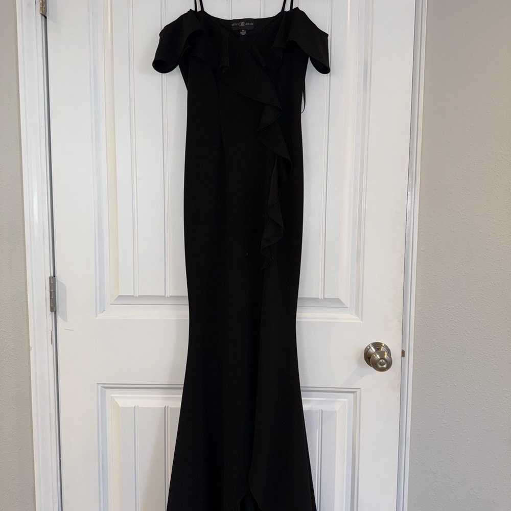 Betsy & Adam Black Maxi Dress with Ruffle Detail
